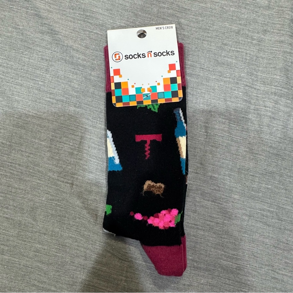 New Men’s Socks N Socks Corkscrew And Wine Black Crew Socks 1 Pair